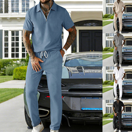 🔥Hot Sale Deals-Men's Zip-Neck Top& Drawstring Pants Set