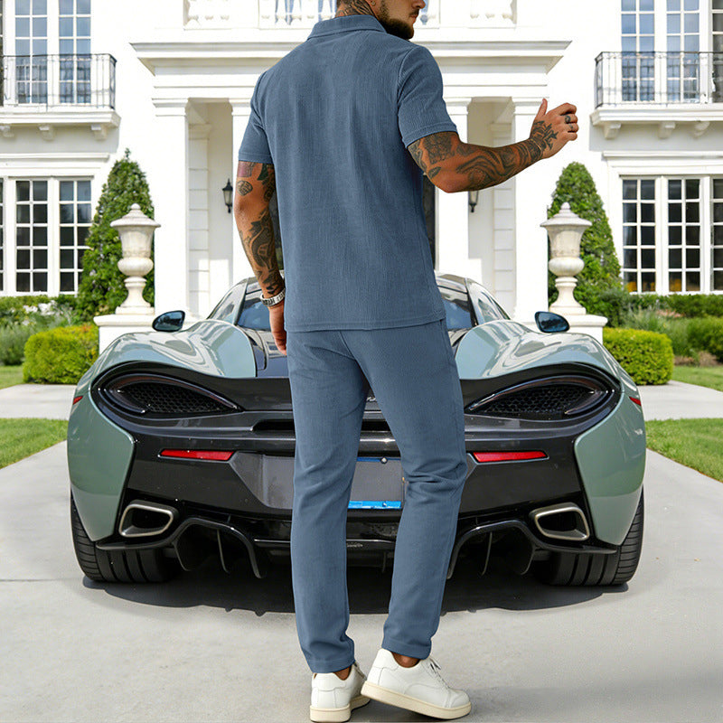 🔥Hot Sale Deals-Men's Zip-Neck Top& Drawstring Pants Set