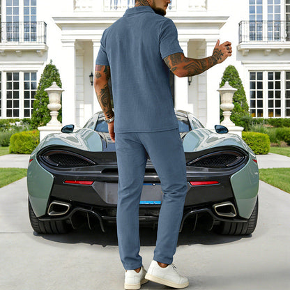 🔥Hot Sale Deals-Men's Zip-Neck Top& Drawstring Pants Set