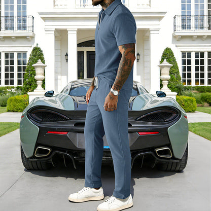 🔥Hot Sale Deals-Men's Zip-Neck Top& Drawstring Pants Set