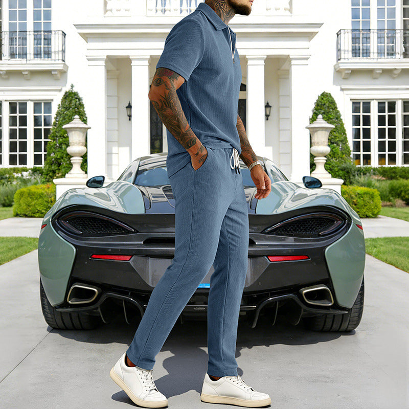 🔥Hot Sale Deals-Men's Zip-Neck Top& Drawstring Pants Set