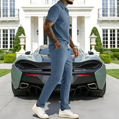 🔥Hot Sale Deals-Men's Zip-Neck Top& Drawstring Pants Set
