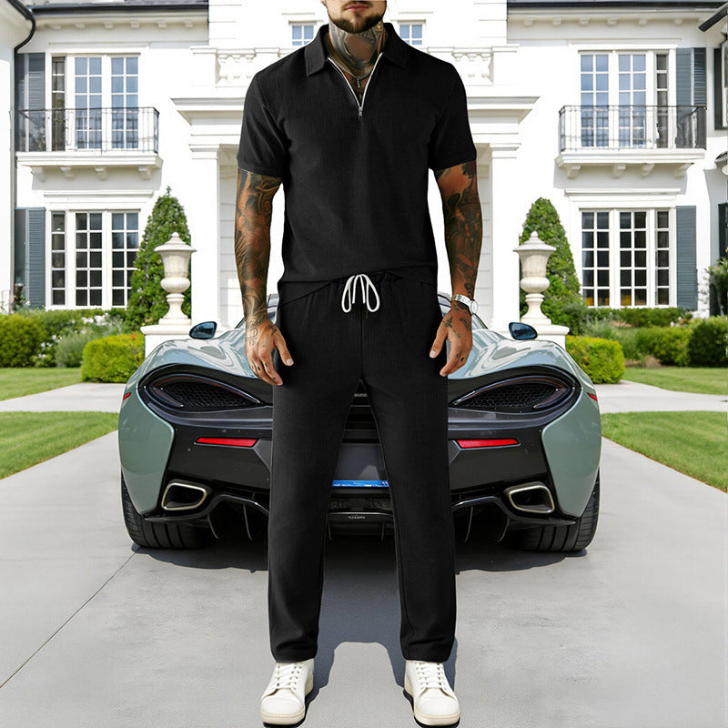 🔥Hot Sale Deals-Men's Zip-Neck Top& Drawstring Pants Set