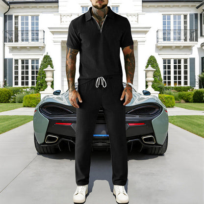 🔥Hot Sale Deals-Men's Zip-Neck Top& Drawstring Pants Set