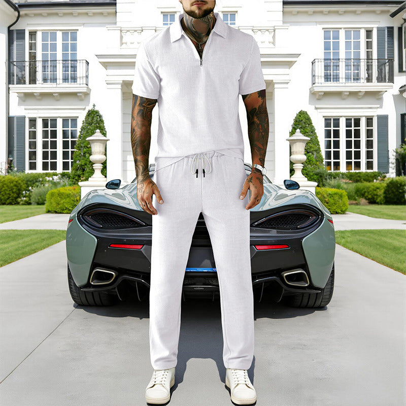 🔥Hot Sale Deals-Men's Zip-Neck Top& Drawstring Pants Set
