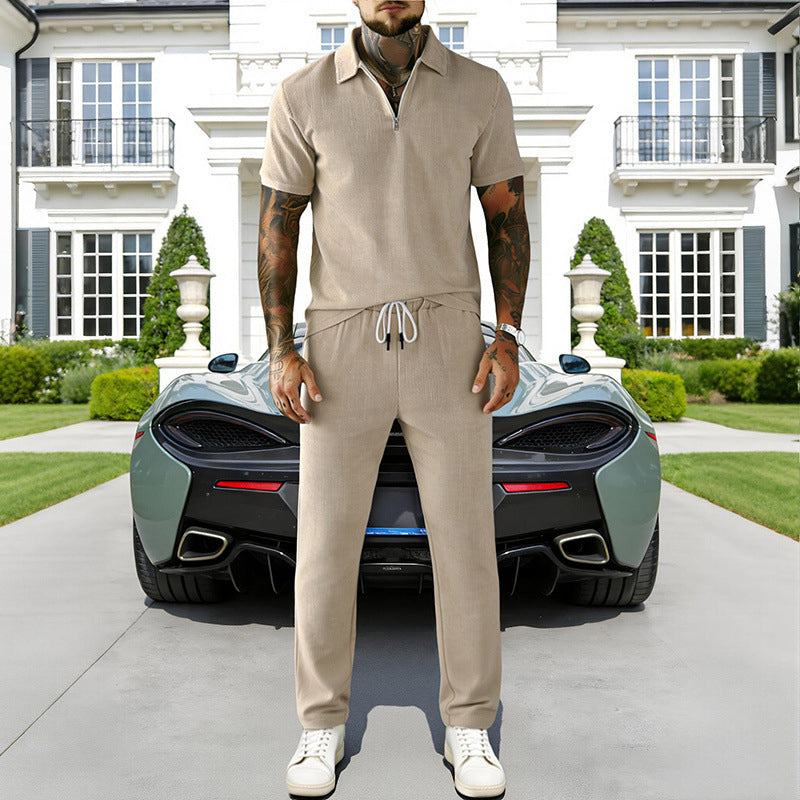 🔥Hot Sale Deals-Men's Zip-Neck Top& Drawstring Pants Set