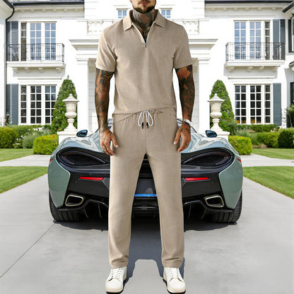 🔥Hot Sale Deals-Men's Zip-Neck Top& Drawstring Pants Set