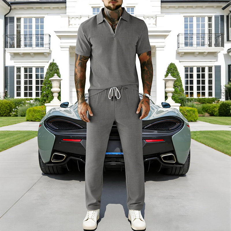 🔥Hot Sale Deals-Men's Zip-Neck Top& Drawstring Pants Set