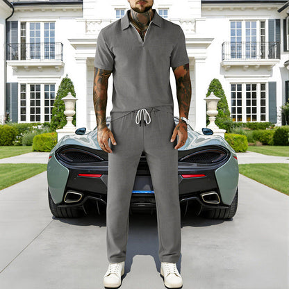 🔥Hot Sale Deals-Men's Zip-Neck Top& Drawstring Pants Set