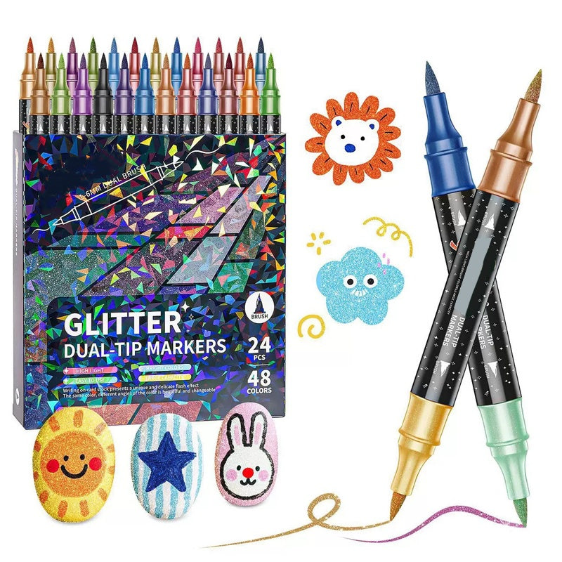 💖24 Colors Dual-Tip Glitter Marker Set