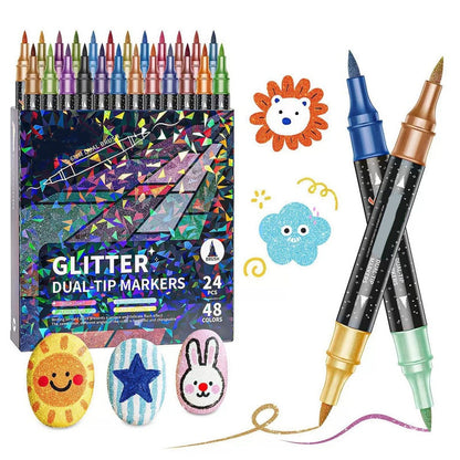 💖24 Colors Dual-Tip Glitter Marker Set
