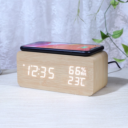 LED Digital Alarm Clock with Wireless Charging Station