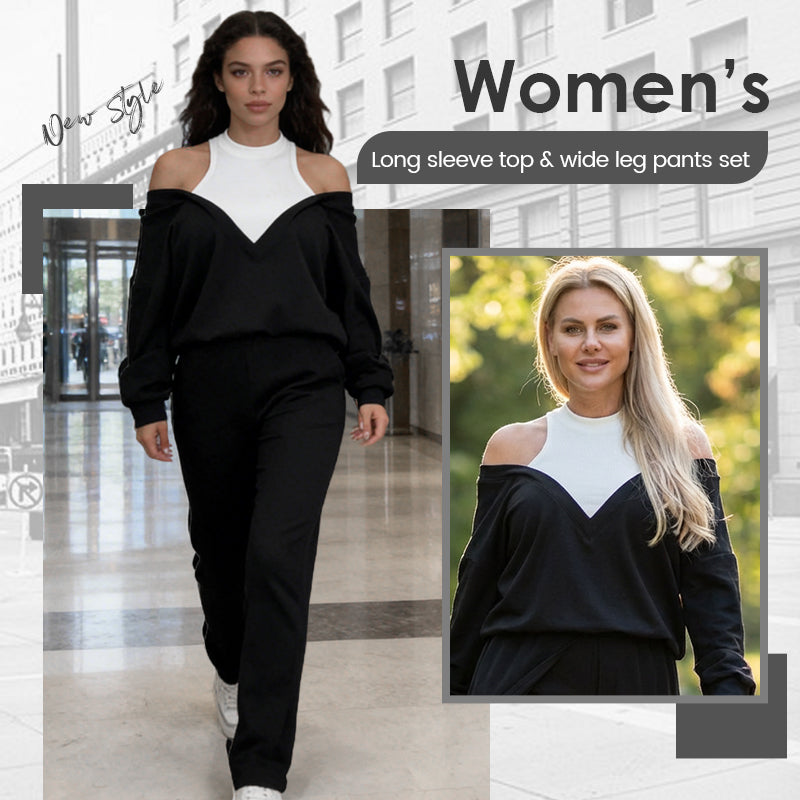 🔥Hot Sale Deals-Women’s Stylish Long Sleeve Top & Wide Leg Pants Set