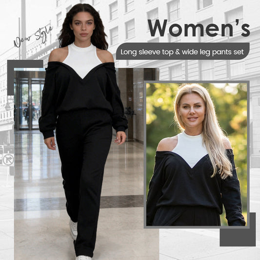 🔥Hot Sale Deals-Women’s Stylish Long Sleeve Top & Wide Leg Pants Set