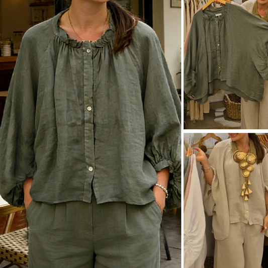 Women's Loose Fit Button-Down Shirt & Pants Set