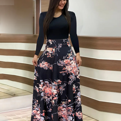 🔥Hot Sale Offers-Women's Long Sleeve Floral Print Spliced Dress