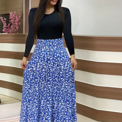 🔥Hot Sale Offers-Women's Long Sleeve Floral Print Spliced Dress
