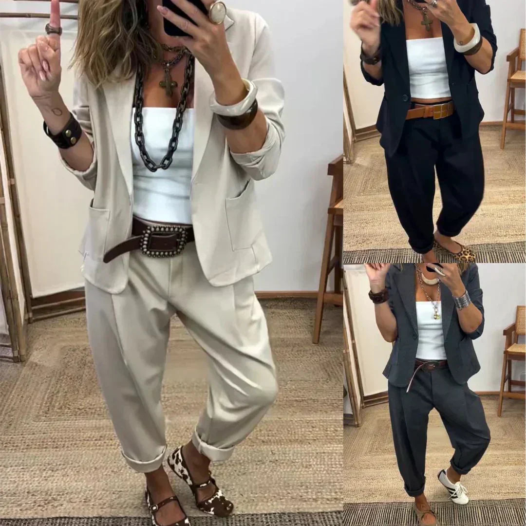 💎 Women's Collar Jacket & Pants Suit – Tailored Fit, Breathable Silhouette & Effortless Commute-to-Event Style 👖✨