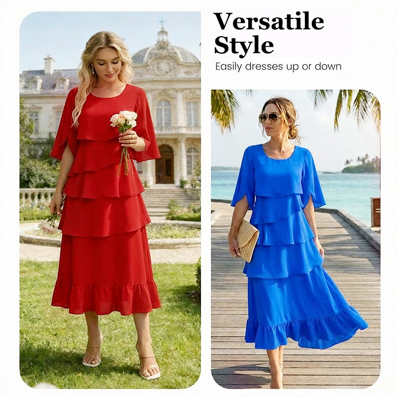 🔥Limited-time offer-Elegant Tiered Ruffle Sleeve Dress💃✨Effortlessly Unleash Your Charm