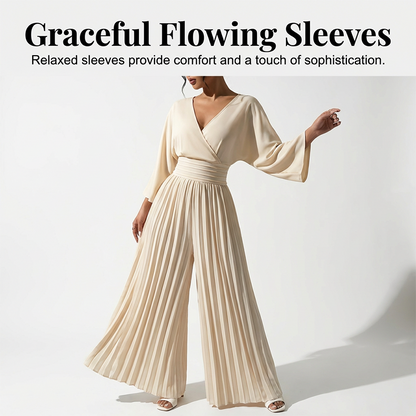🔥Hot Sale Deals-Elegant V-Neck Pleated Wide-Leg Jumpsuit