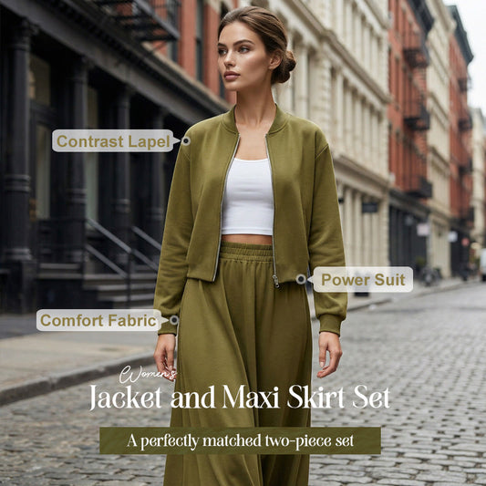 🔥Hot Sale Deals-Women's 2-Piece Bomber Jacket and Maxi Skirt Set