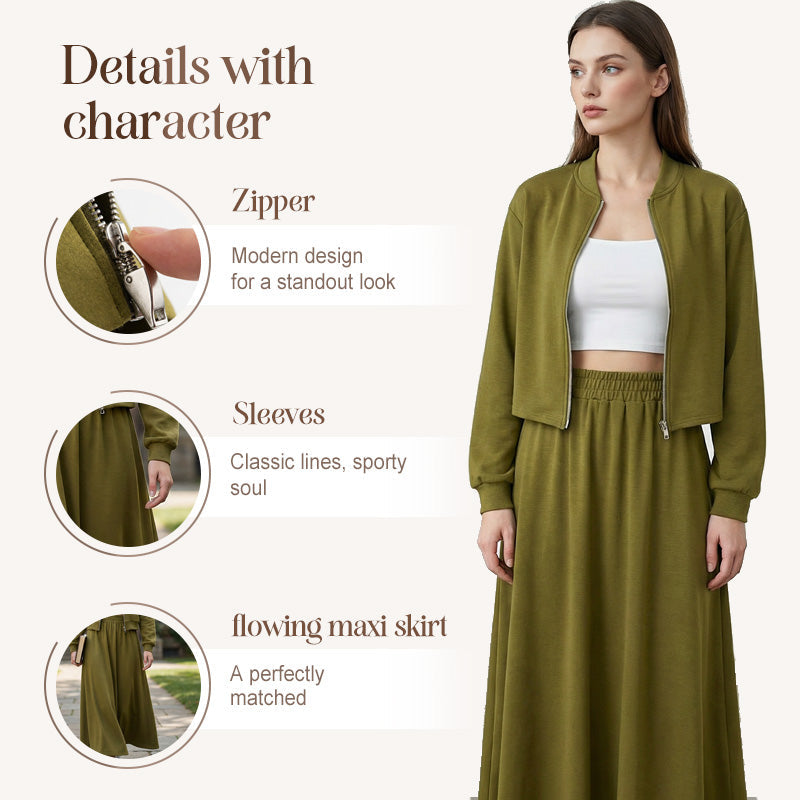 🔥Hot Sale Deals-Women's 2-Piece Bomber Jacket and Maxi Skirt Set