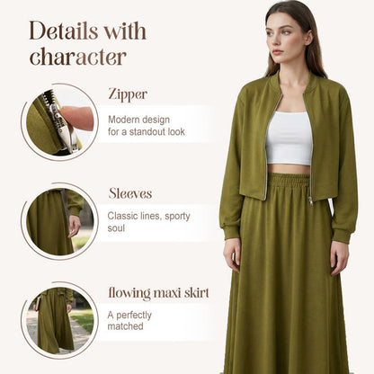 🔥Hot Sale Deals-Women's 2-Piece Bomber Jacket and Maxi Skirt Set