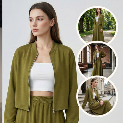 🔥Hot Sale Deals-Women's 2-Piece Bomber Jacket and Maxi Skirt Set
