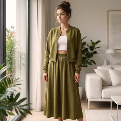 🔥Hot Sale Deals-Women's 2-Piece Bomber Jacket and Maxi Skirt Set