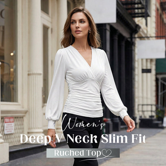 🔥Limited-time offer: 50% off-Women’s Deep V Neck Slim Fit Ruched Top