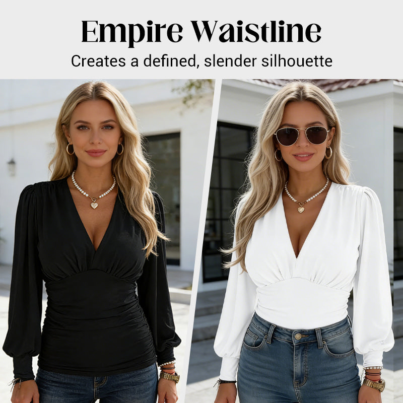 🔥Limited-time offer: 50% off-Women’s Deep V Neck Slim Fit Ruched Top