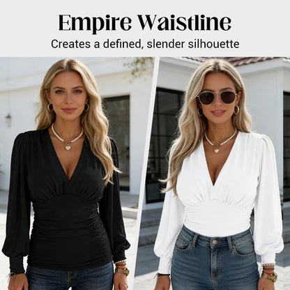 🔥Limited-time offer: 50% off-Women’s Deep V Neck Slim Fit Ruched Top