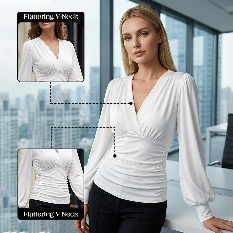🔥Limited-time offer: 50% off-Women’s Deep V Neck Slim Fit Ruched Top
