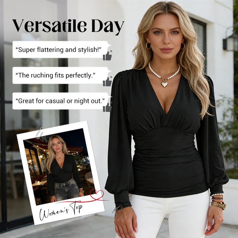 🔥Limited-time offer: 50% off-Women’s Deep V Neck Slim Fit Ruched Top