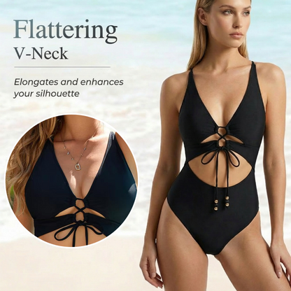 Lace-Up Front Monokini Beachwear with Cutouts