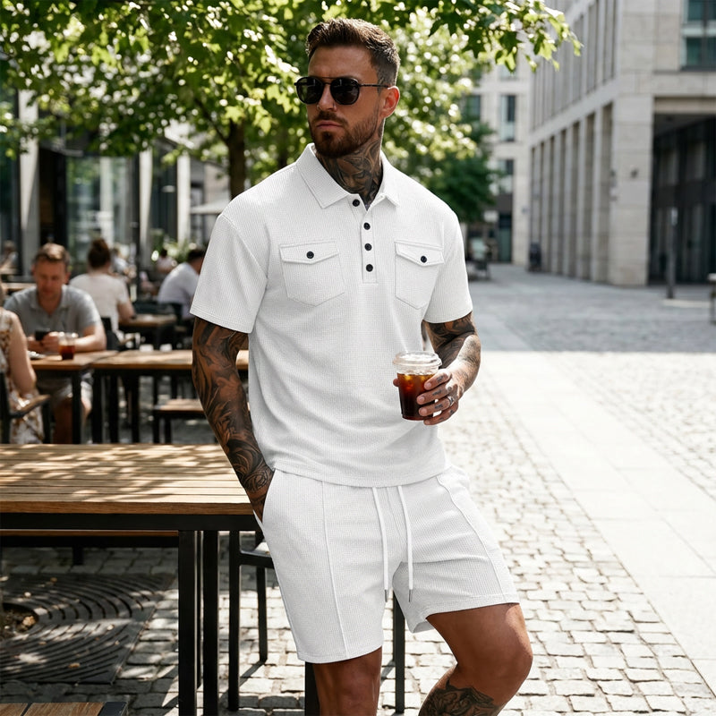 👕🩳 Men’s Short Sleeve Top & Drawstring Shorts 2-Piece Set – Casual, Comfortable & Perfect for Summer ⚡✨