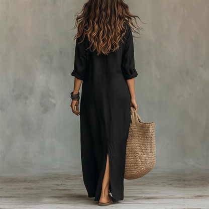🔥Hot Sale Offers-Casual, loose-fitting, long cotton-linen dress with a front slit
