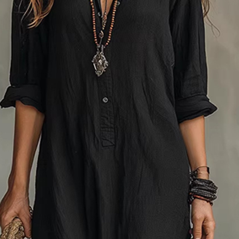 🔥Hot Sale Offers-Casual, loose-fitting, long cotton-linen dress with a front slit