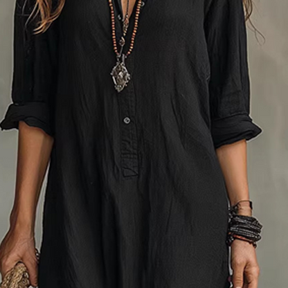 🔥Hot Sale Offers-Casual, loose-fitting, long cotton-linen dress with a front slit