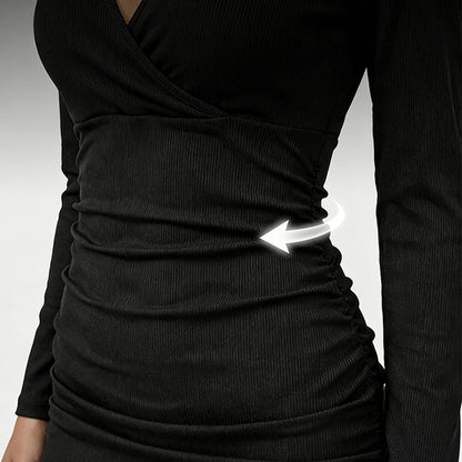 🔥Limited-time offer-Long Sleeve V-Neck Ruched Bodycon Mini Dress