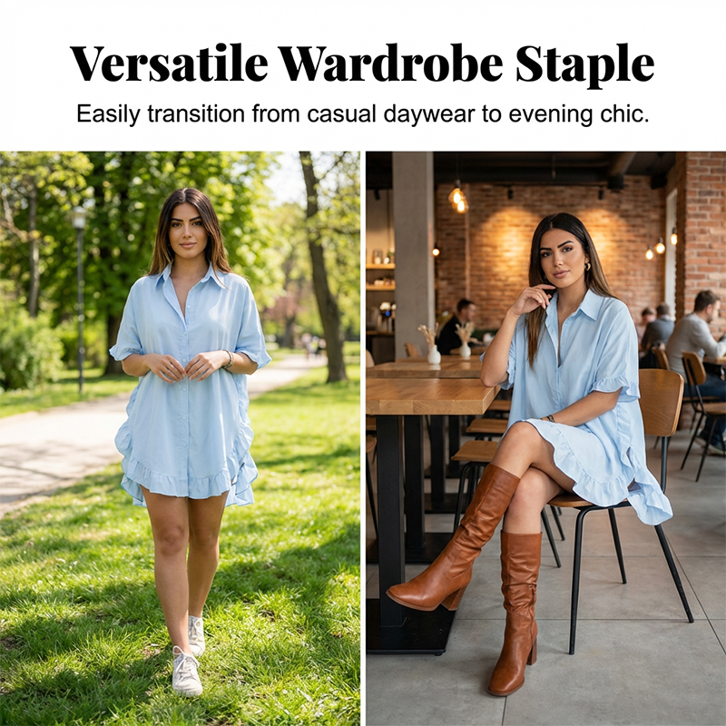🔥Hot Sale Deals-Women's Oversized Button-Down Mini Dress with Ruffle Hem