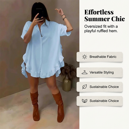 🔥Hot Sale Deals-Women's Oversized Button-Down Mini Dress with Ruffle Hem