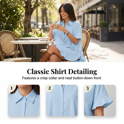 🔥Hot Sale Deals-Women's Oversized Button-Down Mini Dress with Ruffle Hem