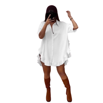 🔥Hot Sale Deals-Women's Oversized Button-Down Mini Dress with Ruffle Hem