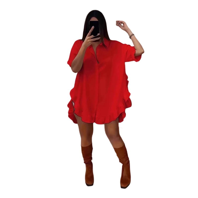 🔥Hot Sale Deals-Women's Oversized Button-Down Mini Dress with Ruffle Hem