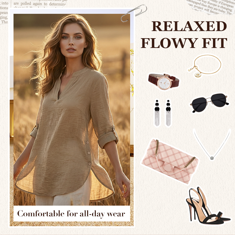 🔥 Hot Sale  🔥Casual Solid Color Button Side Slit Top