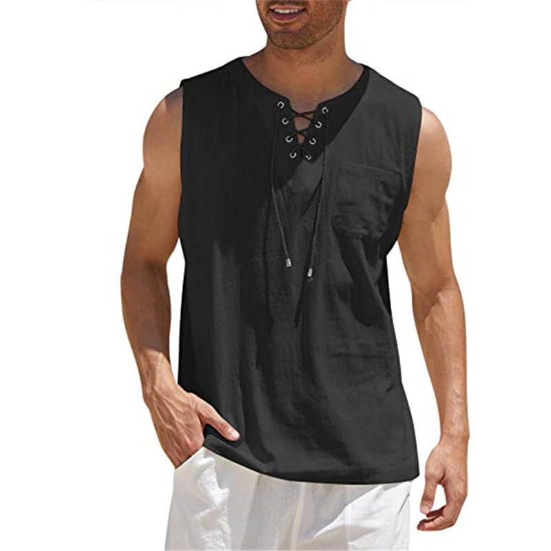 ⌛Limited-Time Offer-Men's Casual Sleeveless Lace-Up Tank Top