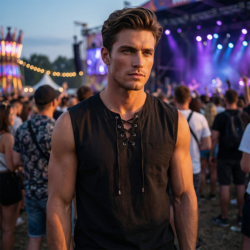 ⌛Limited-Time Offer-Men's Casual Sleeveless Lace-Up Tank Top