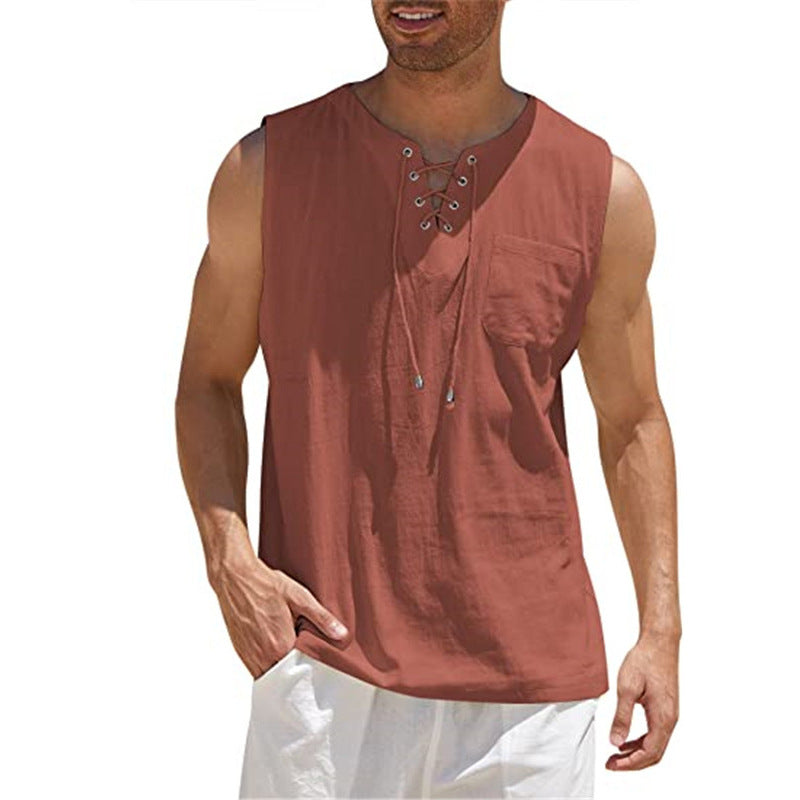 ⌛Limited-Time Offer-Men's Casual Sleeveless Lace-Up Tank Top