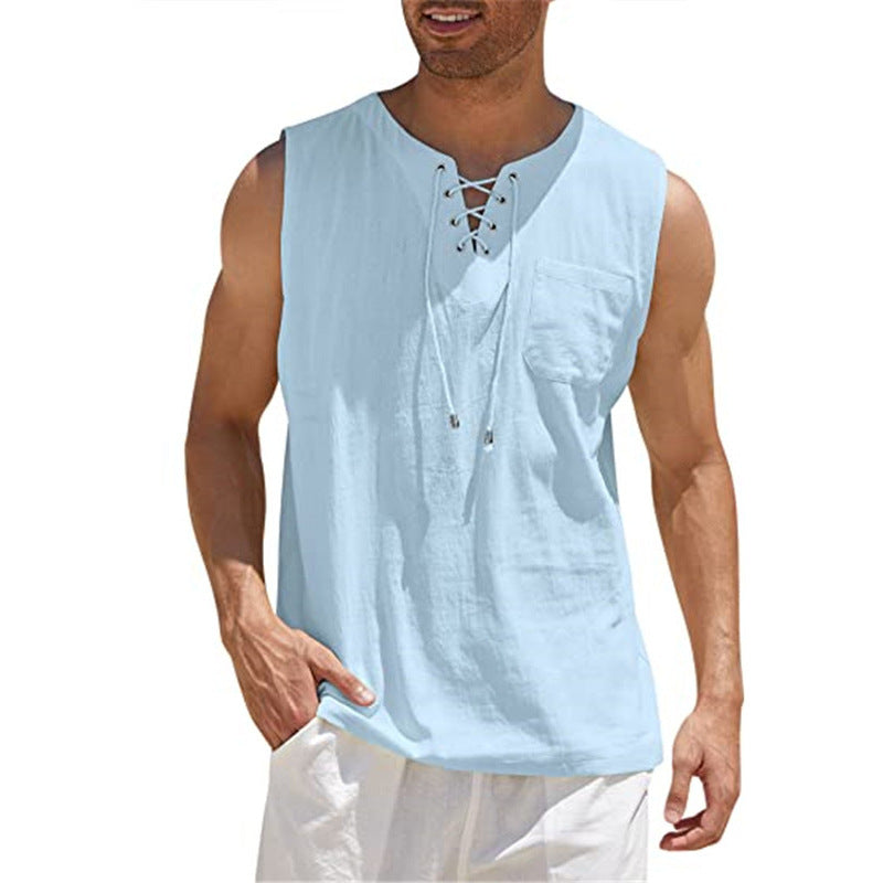 ⌛Limited-Time Offer-Men's Casual Sleeveless Lace-Up Tank Top